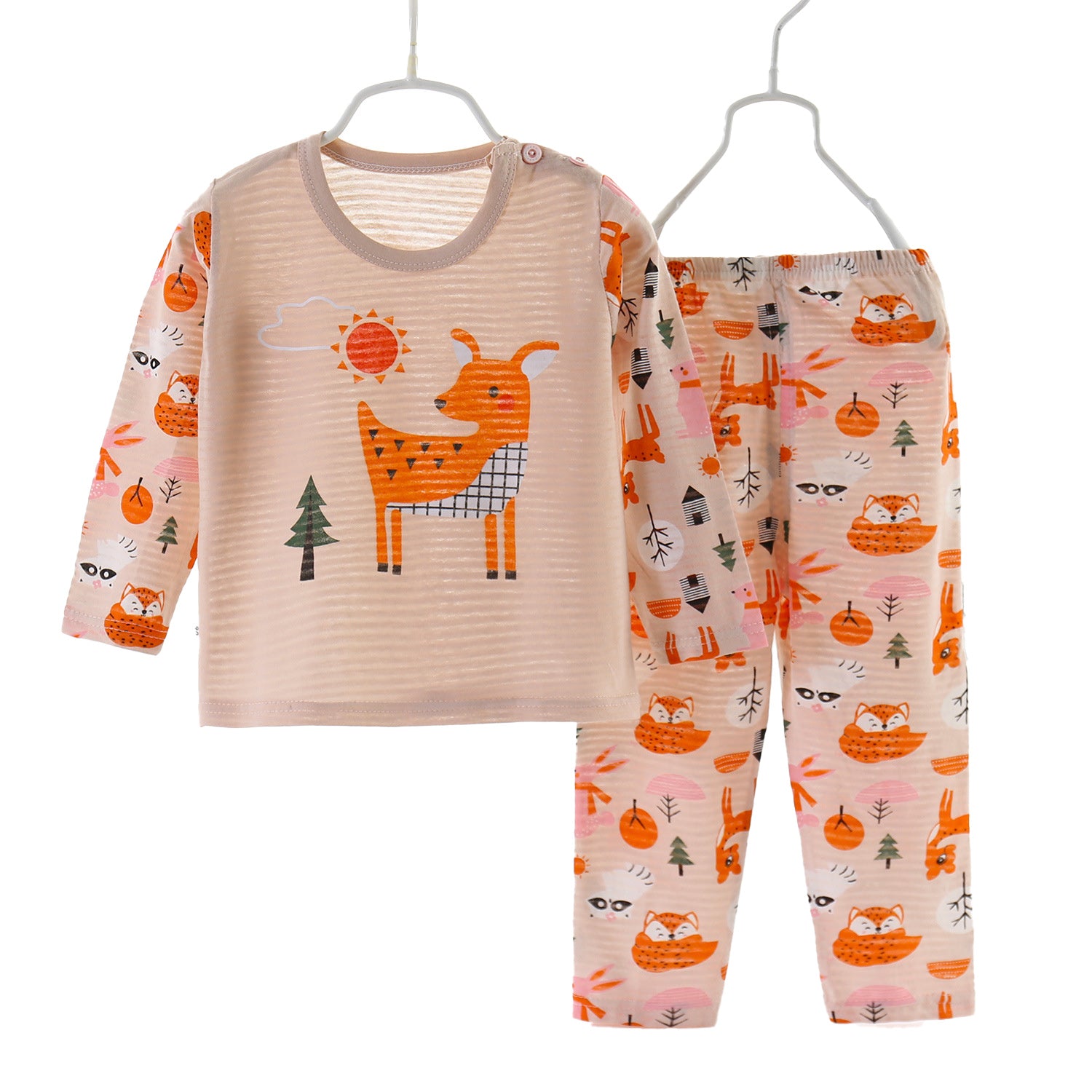 Boys Beige & Orange Graphic Printed Night suit
