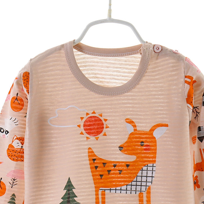 Boys Beige & Orange Graphic Printed Night suit