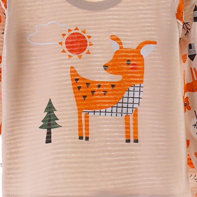 Boys Beige & Orange Graphic Printed Night suit