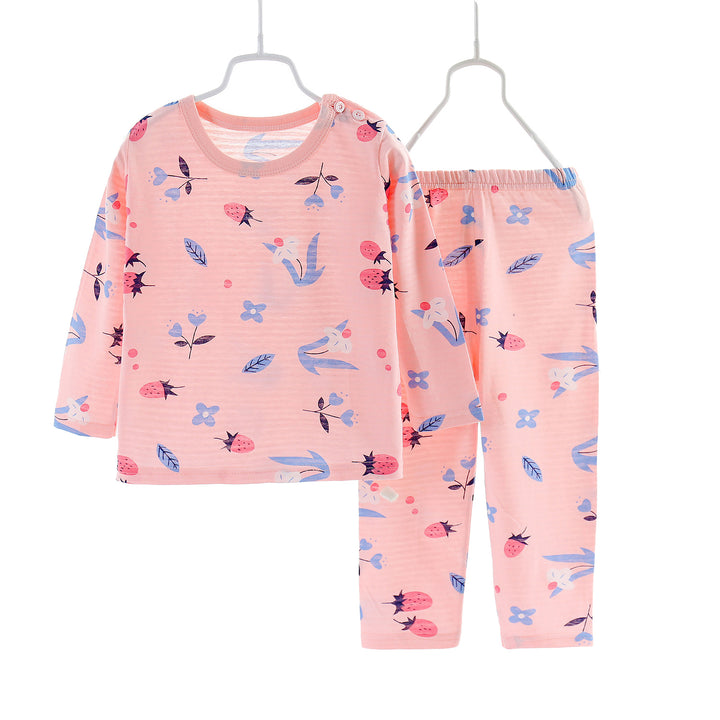 Girls Pink Floral Printed Cotton Night suit