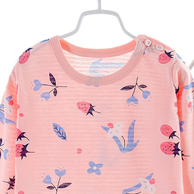 Girls Pink Floral Printed Cotton Night suit