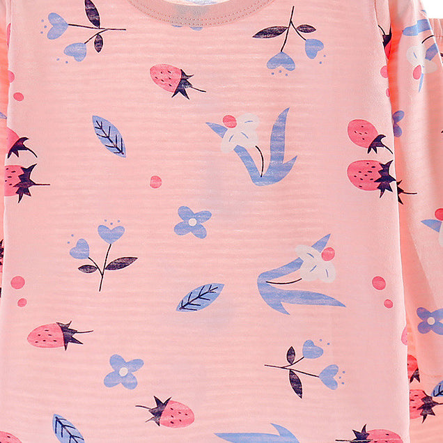 Girls Pink Floral Printed Cotton Night suit
