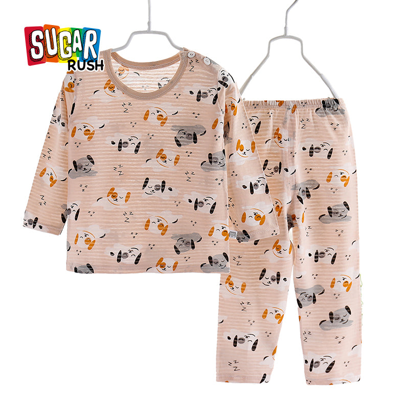 Boys Beige Conversational Printed Night Suit
