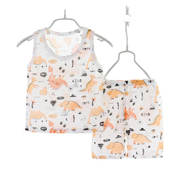 Orange Coloured Infant Boys Printed Top with Shorts
