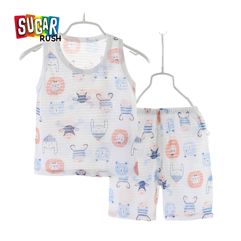 Boys White Conversational Printed Top with Shorts
