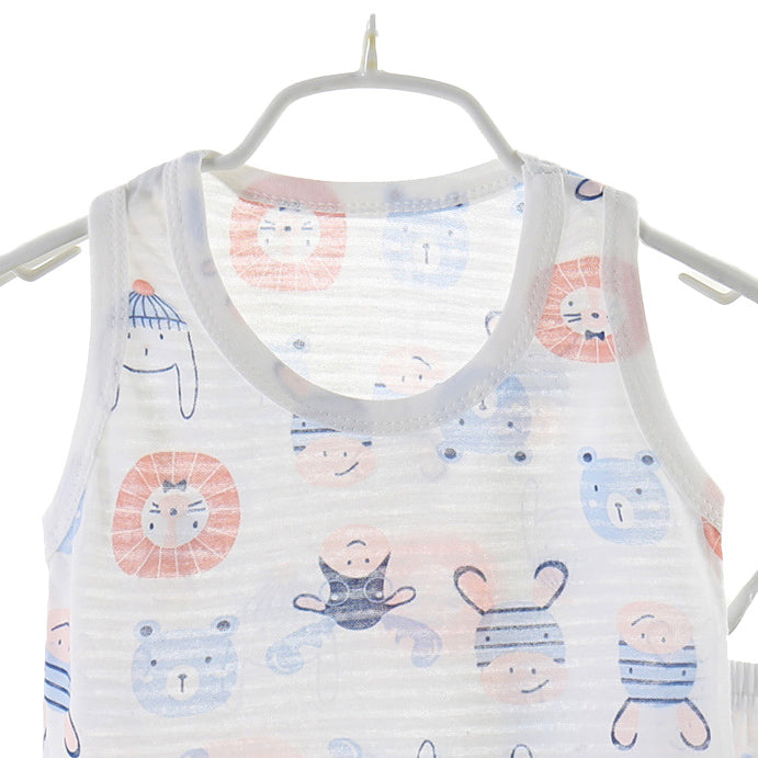 Boys White Conversational Printed Top with Shorts