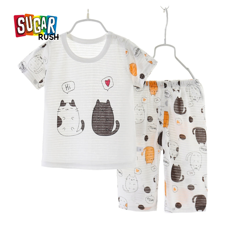 Boys White & Black Printed Top with Shorts