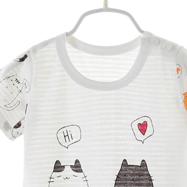 Boys White & Black Printed Top with Shorts