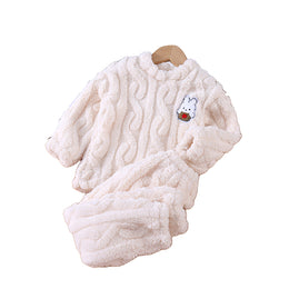 Girls Beige Self Design T-shirt with Trousers