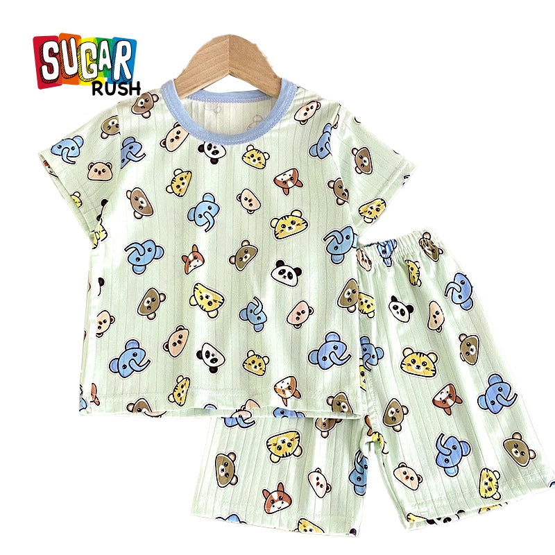 Boys Green & Blue Printed Top with Shorts