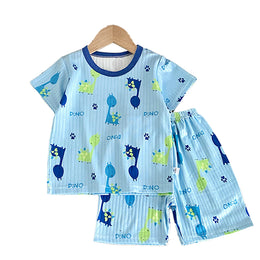 Boys Blue & Green Printed Top with Shorts