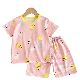 Girls Pink & Cream Printed T-shirt with Shorts