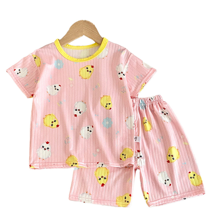 Girls Pink & Cream Printed T-shirt with Shorts