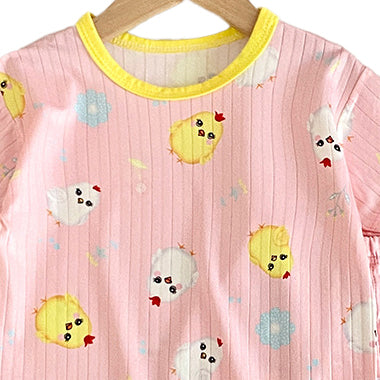Girls Pink & Cream Printed T-shirt with Shorts