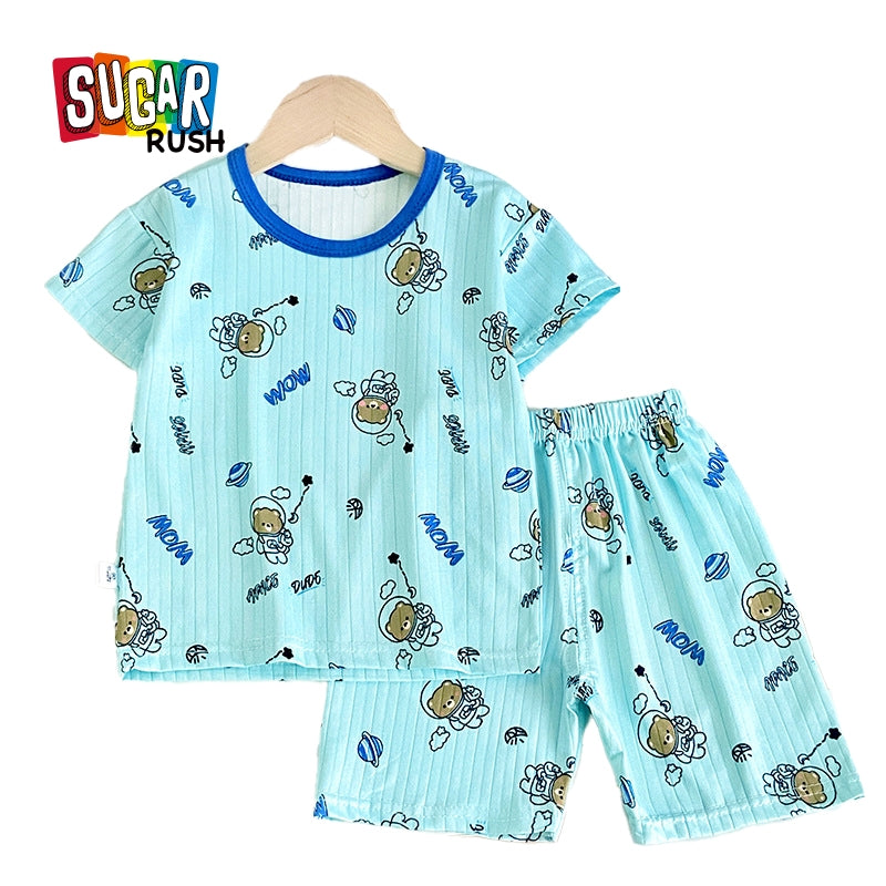 Boys Printed Short Sleeves Round Neck Top with Shorts