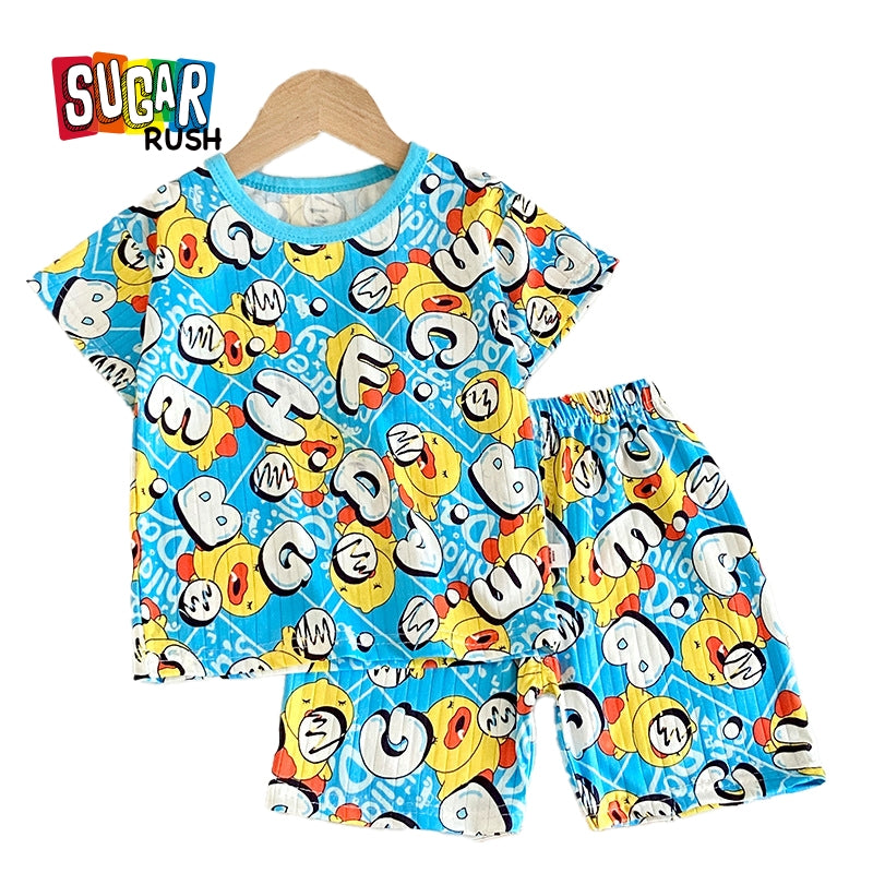 Boys Printed Short Sleeves Round Neck Top with Shorts