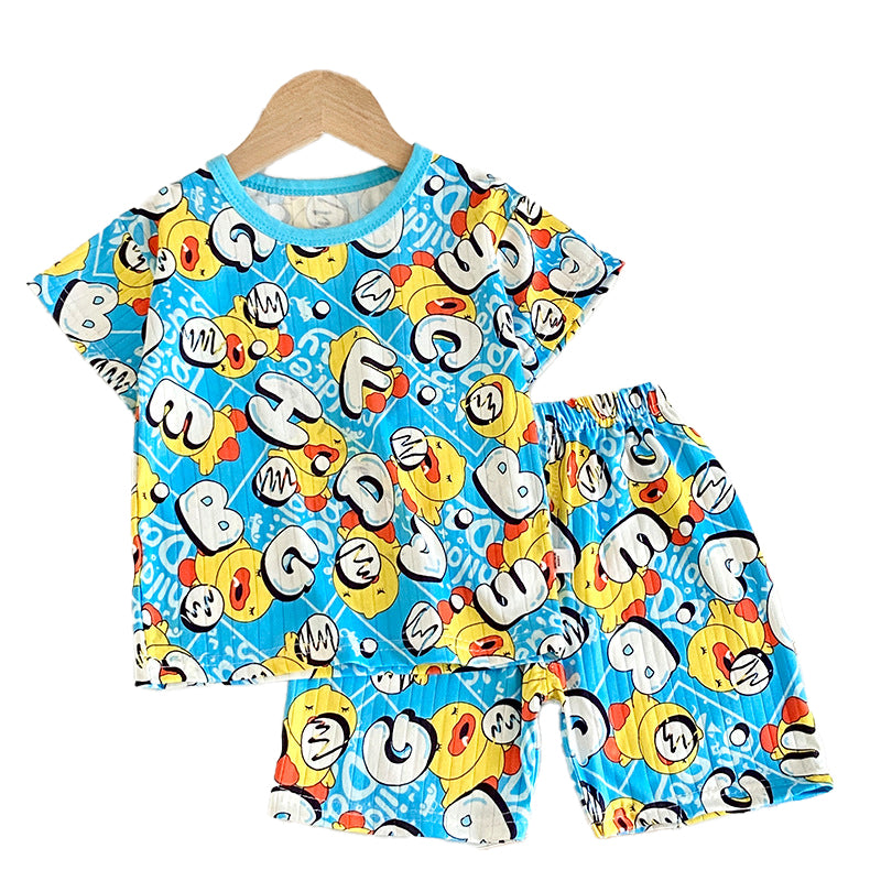 Boys Printed Short Sleeves Round Neck Top with Shorts