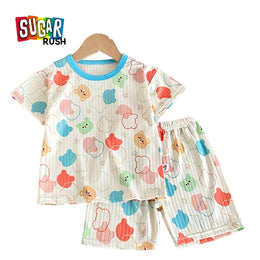 Boys Blue & White Printed Top with Shorts