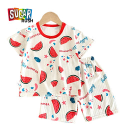 Girls Printed Short Sleeves Round Neck Top with Shorts