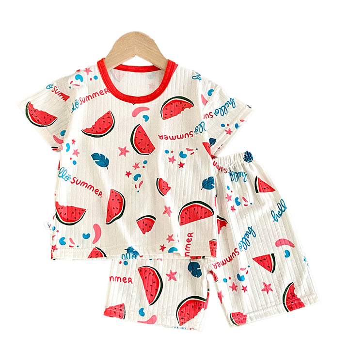 Girls Printed Short Sleeves Round Neck Top with Shorts