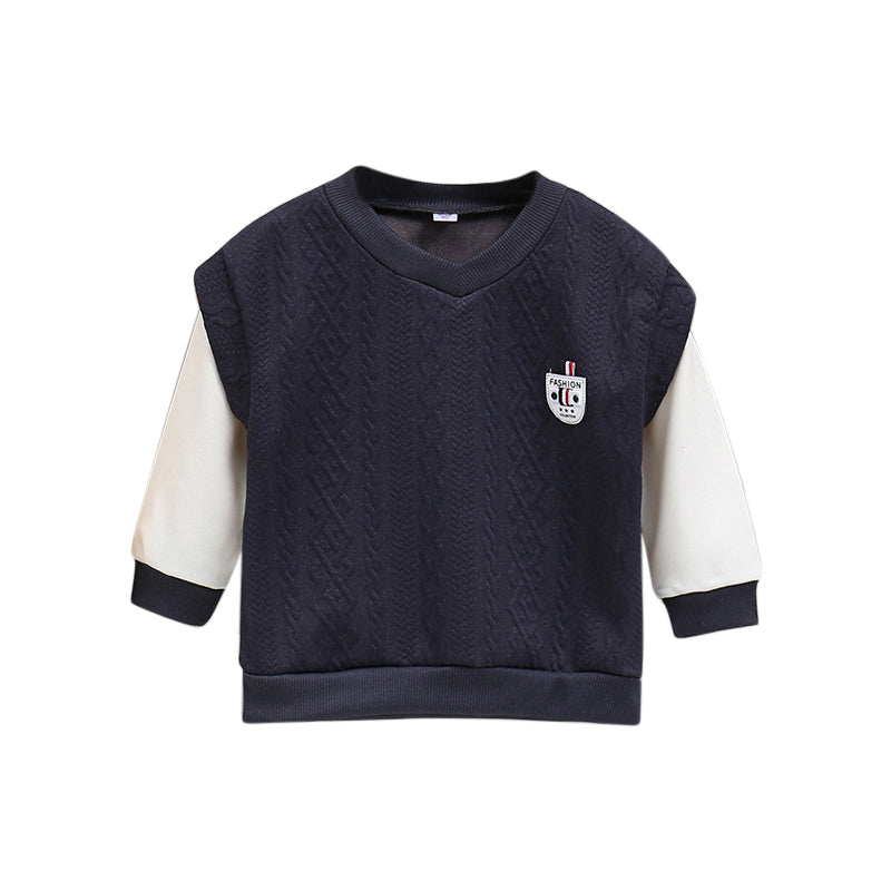 Boys Black V-Neck Regular Sweatshirt