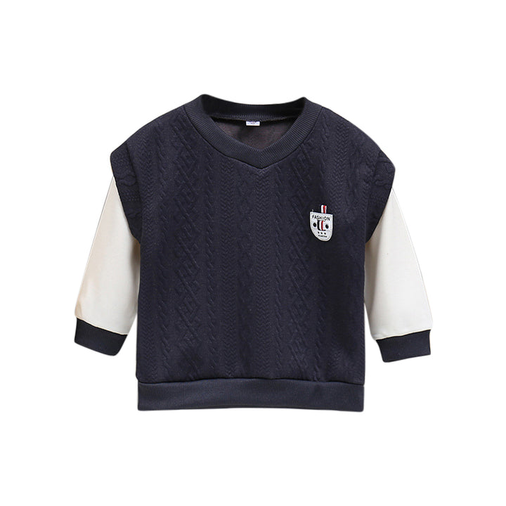 Boys Black V-Neck Regular Sweatshirt