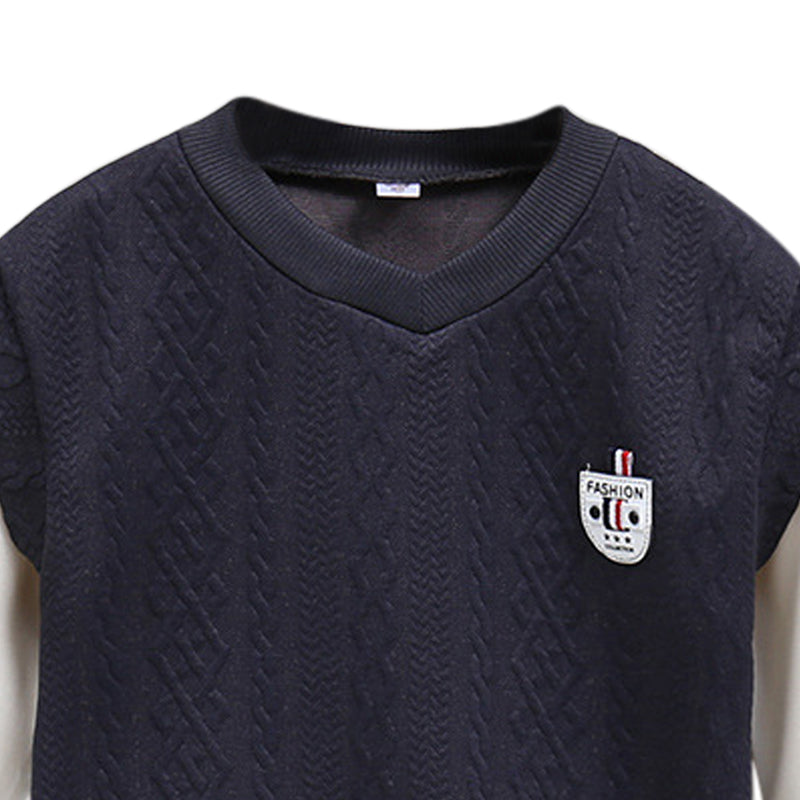Boys Black V-Neck Regular Sweatshirt