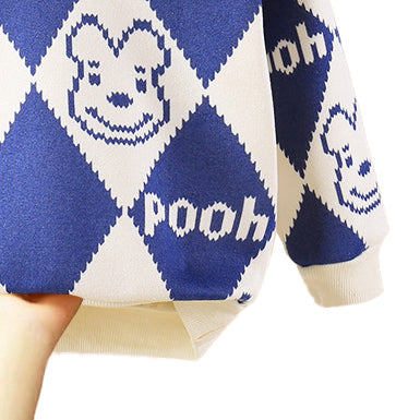 Boys Blue & White Geometric Printed Cotton Pullover Sweaters