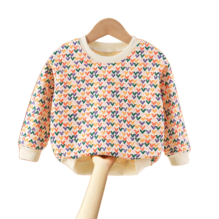 Girls Pink Graphic Printed Cotton Pullover Sweaters