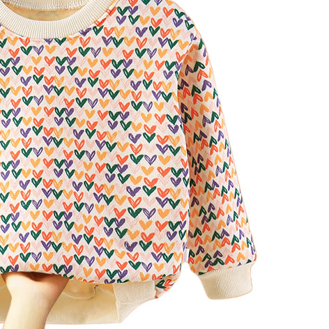 Girls Pink Graphic Printed Cotton Pullover Sweaters