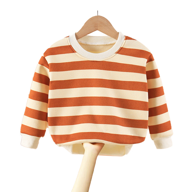 Boys Orange & Cream Striped Cotton Pullover Sweaters