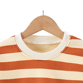 Boys Orange & Cream Striped Cotton Pullover Sweaters