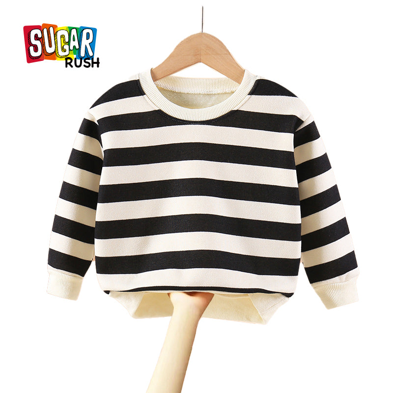 Boys Black & White Striped Cotton Pullover Sweaters