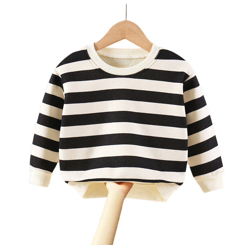 Boys Black & White Striped Cotton Pullover Sweaters