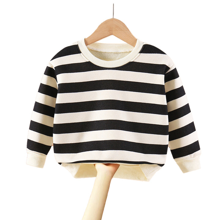 Boys Black & White Striped Cotton Pullover Sweaters