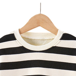 Boys Black & White Striped Cotton Pullover Sweaters