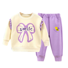 Girls Printed Round Neck Long Sleeves Sweatshirt With Jogger