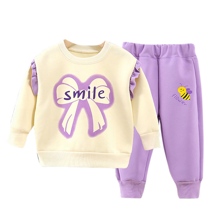 Girls Printed Round Neck Long Sleeves Sweatshirt With Jogger