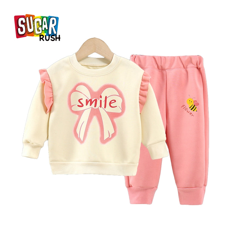 Girls Round Neck Printed Sweatshirt with Joggers