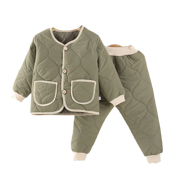 Boys Green V-Neck Long Sleeves Coat With Joggers