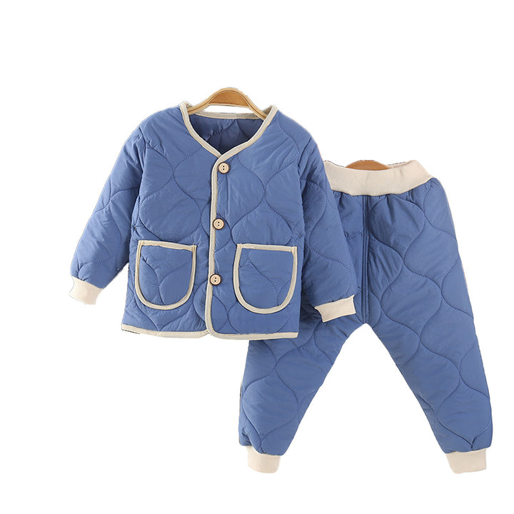 Boys Blue V-Neck Long Sleeves Coat With Joggers