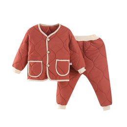 Girls Orange Self Design V-Neck Coat with Joggers
