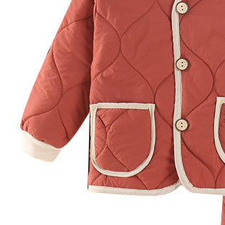 Girls Orange Self Design V-Neck Coat with Joggers