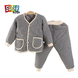 Boys Grey Self Design Coat with Joggers