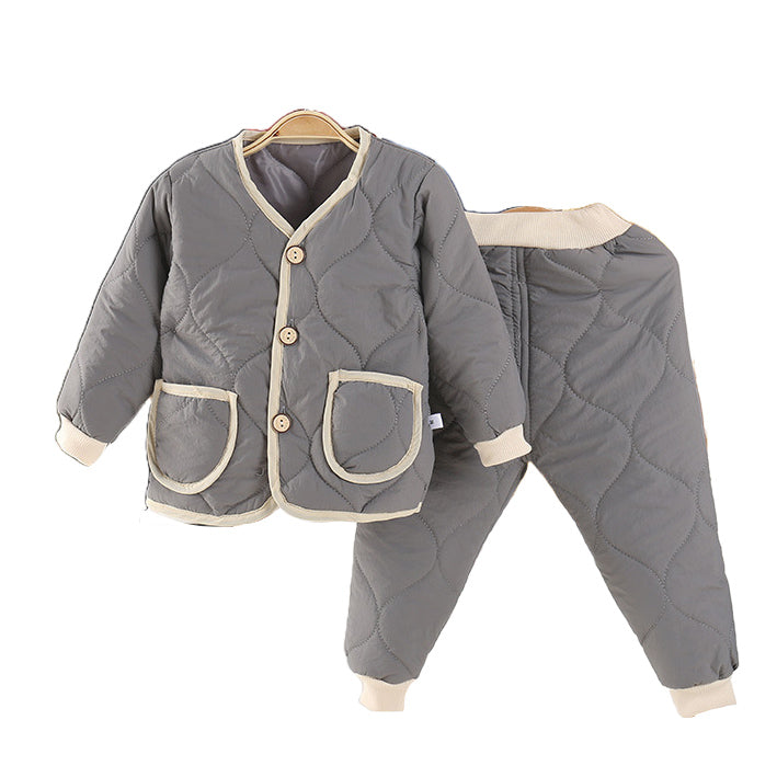 Boys Grey Self Design Coat with Joggers