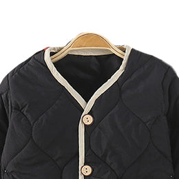 Boys Black V-Neck Long Sleeves Coat With Joggers