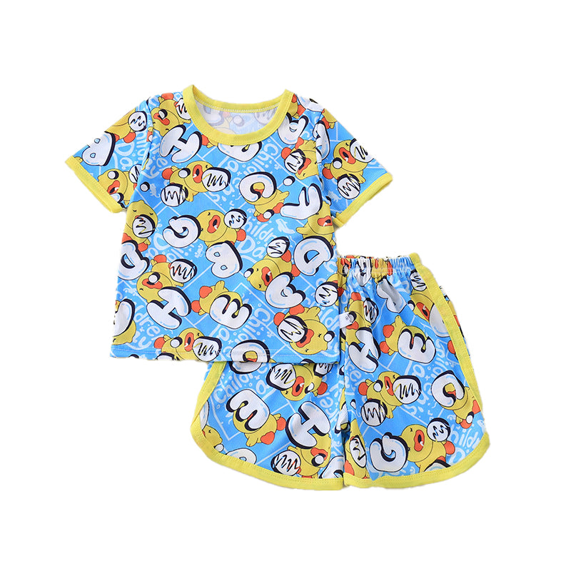Boys Blue & Yellow Printed Top with Shorts