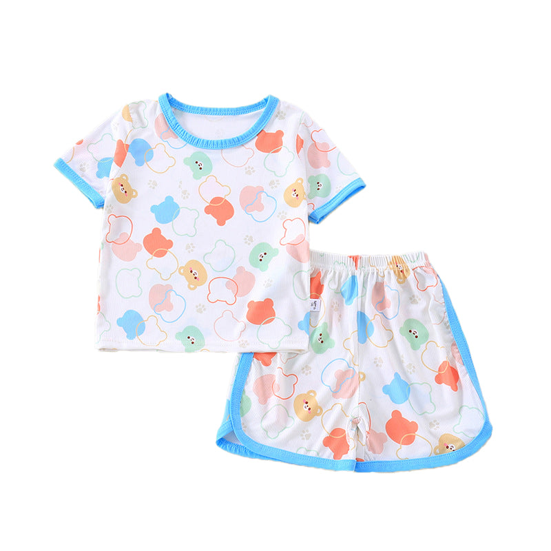 Boys Printed Short Sleeves Round Neck T-shirt with Shorts