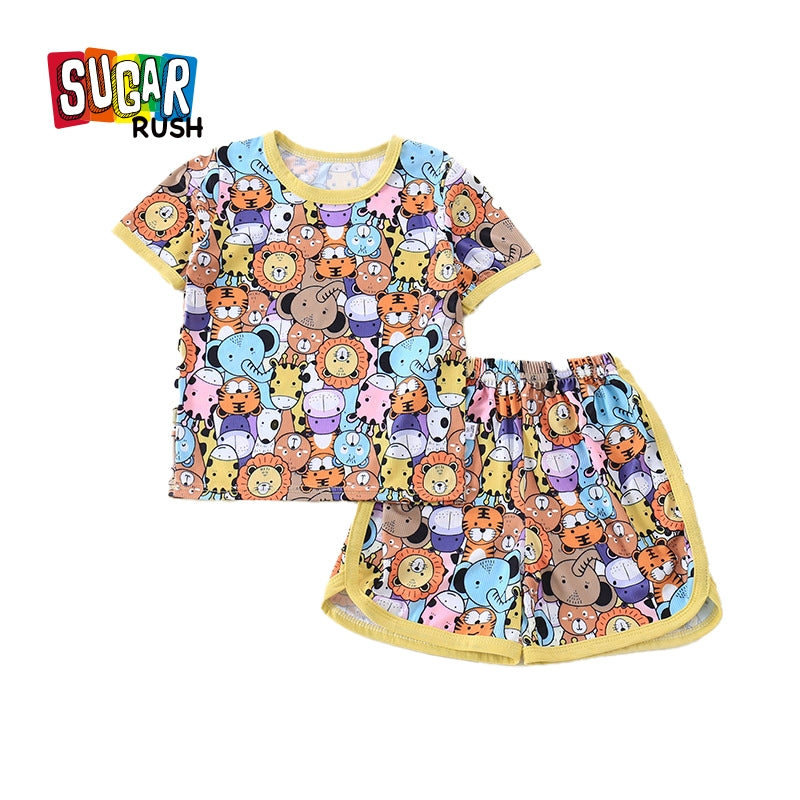 Boys Yellow & Orange Round Neck Printed Top with Shorts