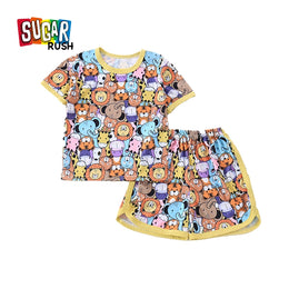 Boys Yellow & Orange Round Neck Printed Top with Shorts